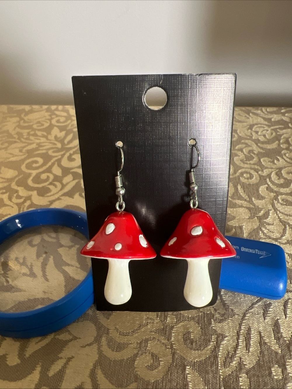 Handmade Red White Mushroom Dangle Earrings Cottagecore Fairy Kei Cute